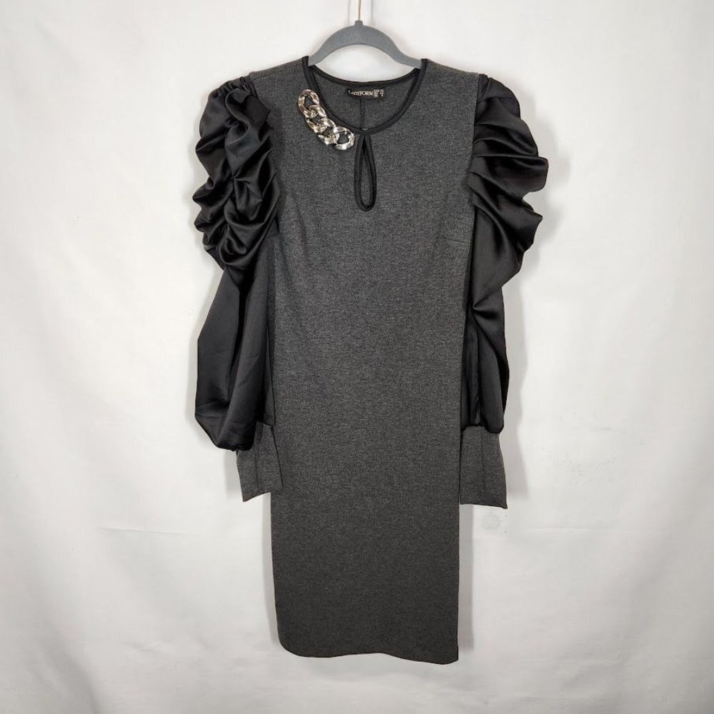 Ladyform Puff Sleeve Dress in‎ Gray Size UK 8